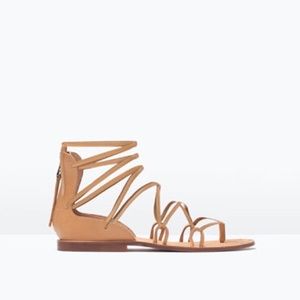Zara Natural Leather Stappy Sandals NWT sz 9